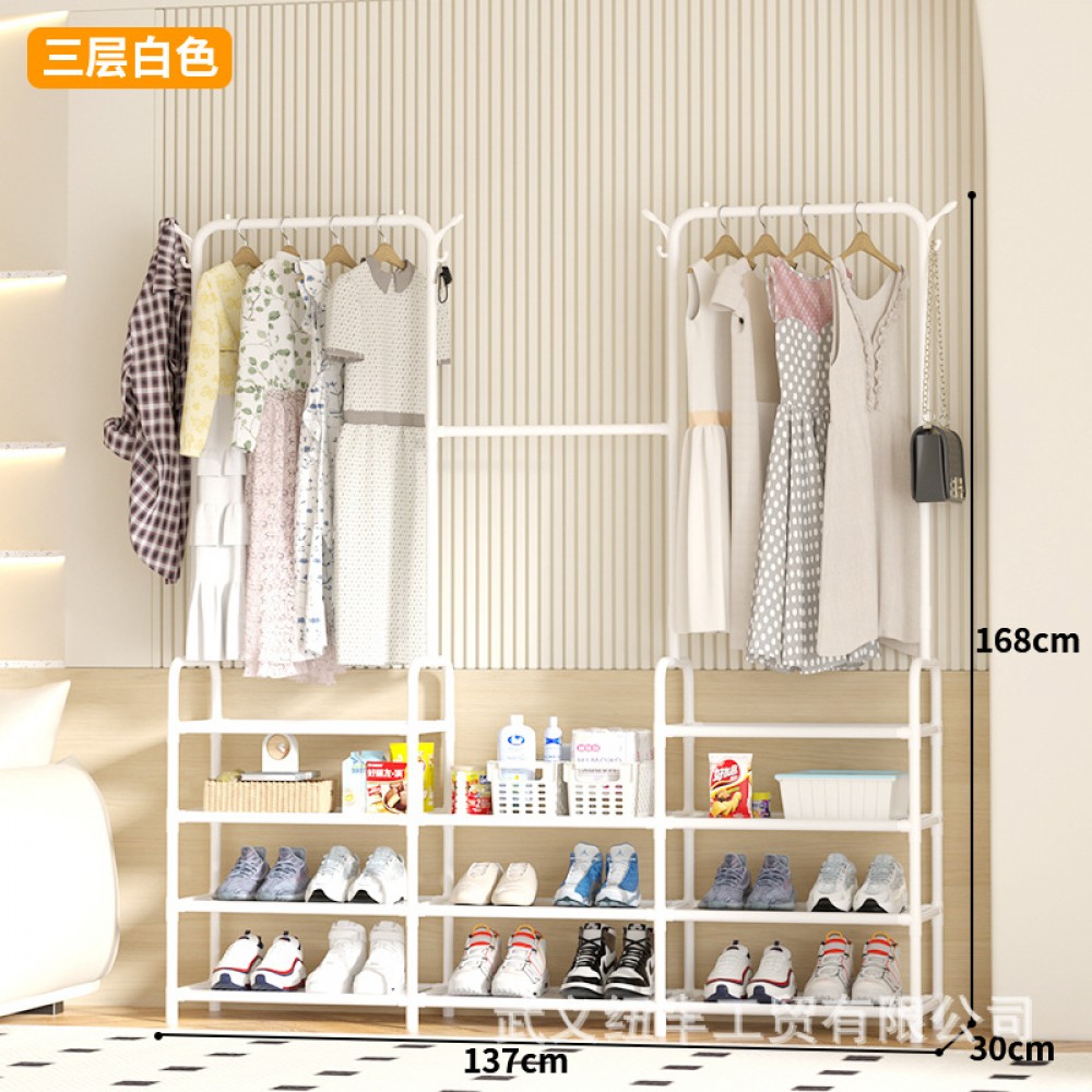 Cross-border foldable floor-standing clothes drying rack, adjustable telescopic clothesline, no-installation simple three-tier clothes drying rod, wholesale