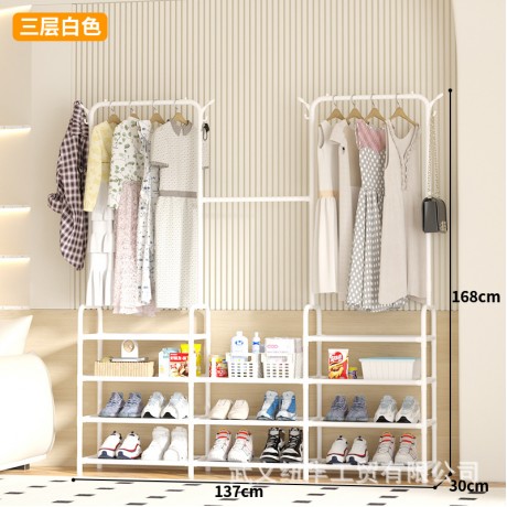 Cross-border foldable floor-standing clothes drying rack, adjustable telescopic clothesline, no-installation simple three-tier clothes drying rod, wholesale