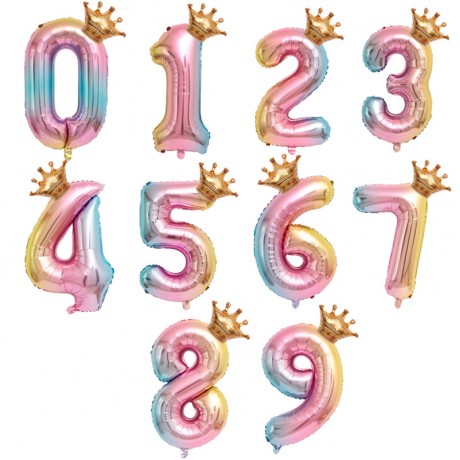 Cross-border 32-inch gradient-colored crown-shaped numeric balloon for children's birthday decorations; aluminum foil number crown balloon