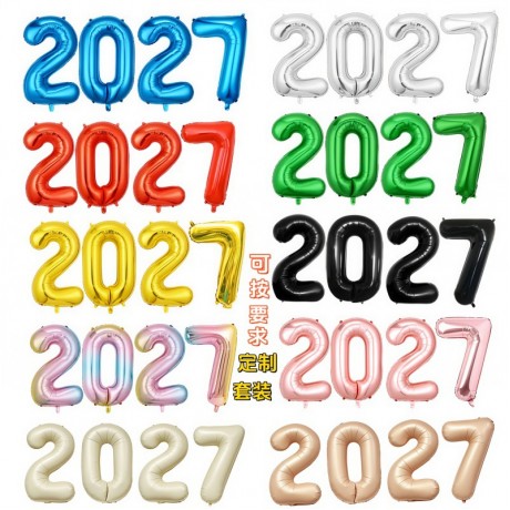 2027 Digital Foil Balloon Set—16-inch, 32-inch, and 42-inch Aluminum Foil Balloons for New Year’s Eve, New Year, Graduation, and Celebration Decor