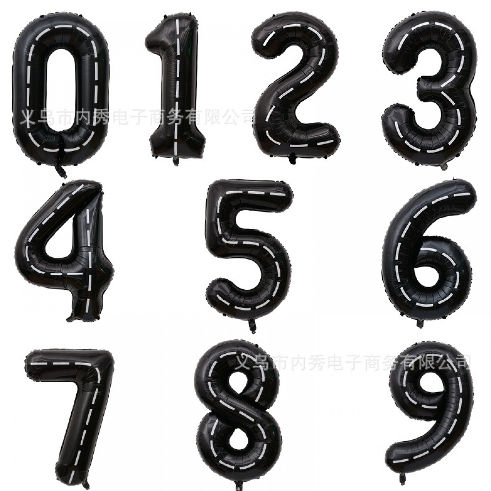 New 40-inch Large Black Digital Aluminum Foil Balloon with Black-and-White Stripes, Racing-Themed Birthday Party Decoration Balloon