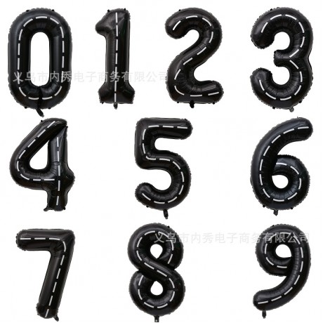 New 40-inch Large Black Digital Aluminum Foil Balloon with Black-and-White Stripes, Racing-Themed Birthday Party Decoration Balloon