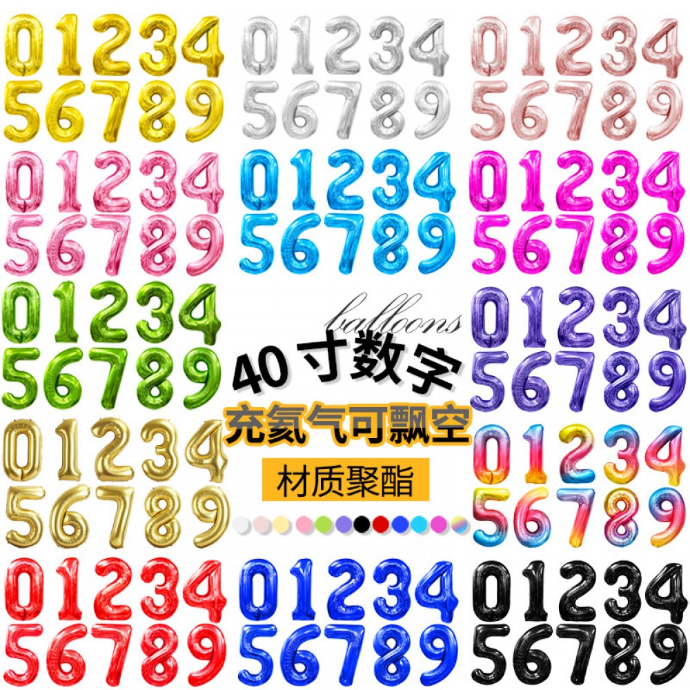 New Large-Sized 40-Inch U.S.-Style Digital Balloons (0–9) Made of Aluminum-Foil Film, Birthday Party Decorations, U.S.-Style Numeric Balloons