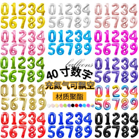 New Large-Sized 40-Inch U.S.-Style Digital Balloons (0–9) Made of Aluminum-Foil Film, Birthday Party Decorations, U.S.-Style Numeric Balloons