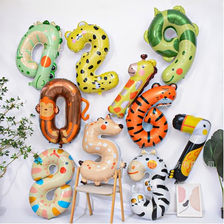 40-inch Animal-Shaped Number Foil Balloons, Cartoon Animal Design, Forest-Themed Children’s Decor, Cross-Border New Arrival
