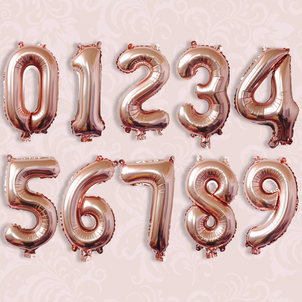 32-inch Digital US-Style Slim Rose Gold Number Balloons (0–9) – Aluminum Foil Helium-Filled Balloons for Wholesale