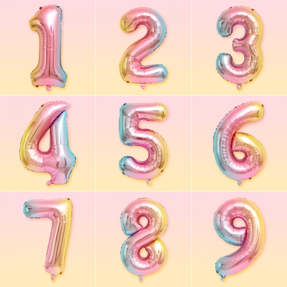 Cross-border U.S. version slim gradient-color 32-inch numeric balloons (0-9), rainbow numeric balloons, aluminum foil helium balloons
