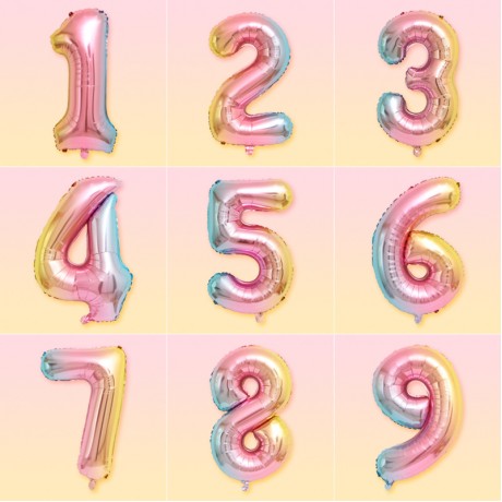 Cross-border U.S. version slim gradient-color 32-inch numeric balloons (0-9), rainbow numeric balloons, aluminum foil helium balloons