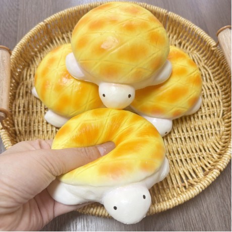 Xiaohongshu-style ultra-moist, soft turtle-shaped durian bread squishy toy with slow rebound effect for stress relief—customizable