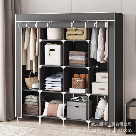 Simple Rental Dormitory Non-Woven Fabric Assembled Wardrobe with Large Storage Capacity, Reinforced Thickened Steel Tube Floor-Standing Cabinet
