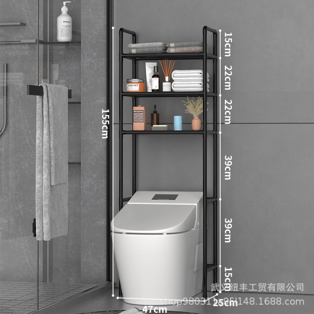 Multi-functional bathroom toilet shelf for laundry detergent and toilet paper storage, multi-tiered, large-area steel tube reinforced with high load-bearing capacity