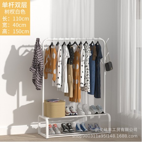 Multi-functional, double-row, portable, floor-standing clothes and coat rack with thickened steel tubes—ideal for drying quilts and bedding; special offer