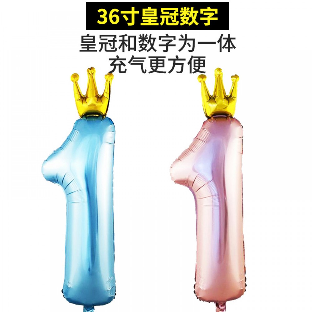 36-inch Crown Digital Number 1 Balloon for Baby’s First Birthday Anniversary Party Decoration