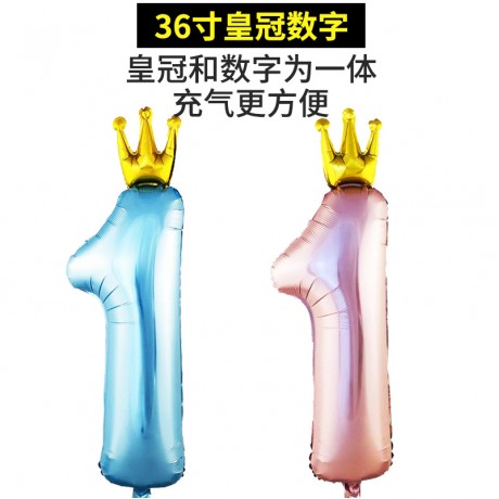 36-inch Crown Digital Number 1 Balloon for Baby’s First Birthday Anniversary Party Decoration
